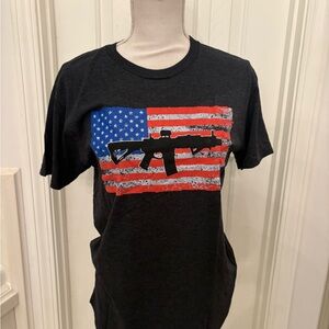 Black Graphic Tee with American Flag Design